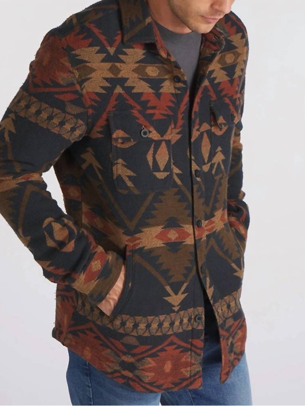 Grayers Southwestern Aztec Button-Up Flannel Shirt Jacket Large